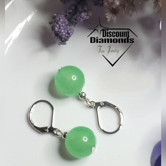 Natural Green Jade Drop Dangle Leverback Earrings on 925 Sterling Silver - Picture 4 of 8